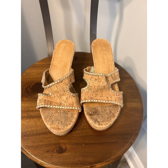 Jack Rogers Sloane mid wedge sandal Size 9 shoe cork whipstitch slip on Sandals - Picture 1 of 7